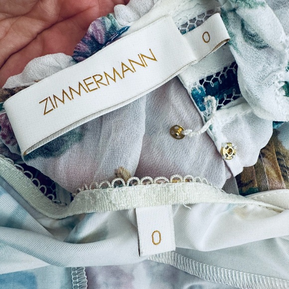 Zimmermann floral long sleeves dress with linen slip white multi color Au 0 US 4 - Picture 14 of 16